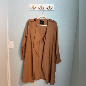 Elodie Camel Drape Trench Coat Lightweight Duster XS